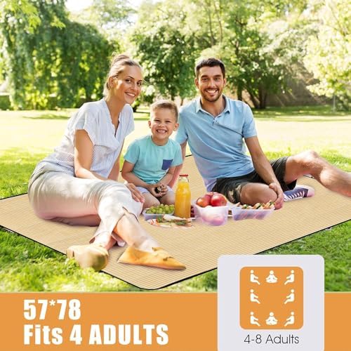 Picnic Outdoor Blankets Waterproof Extra Large - Beach Mat Sand Free Foldable with Carry Strap | Portable Camping Blanket | Park Blanket for Grass Park, Hiking, Travel, Concerts, Indoor (Yellow) - Image 2