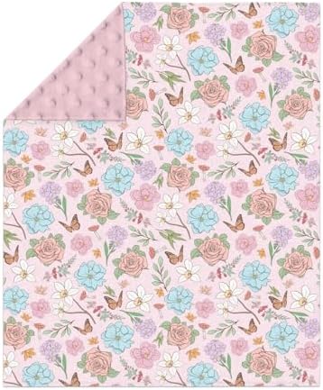 Vintage Wildflowers Baby Blankets for Girl Boy Pink Floral Leaves Mushroom Butterflies Soft Mink Dotted Backing Double Layer Swaddle Blanket Spring Garden Bed Throws for Infant Toddler Nursery 30x40 - Image 2