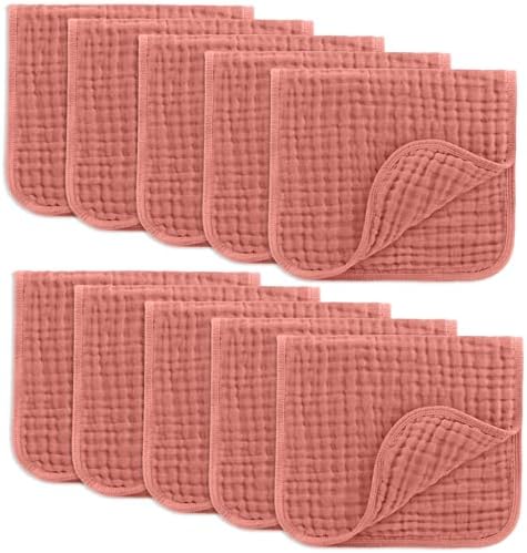 Comfy Cubs Muslin Burp Cloths 20x10" 10 Pack, Baby Burp Cloths - Dusty Rose by ComfyCubs