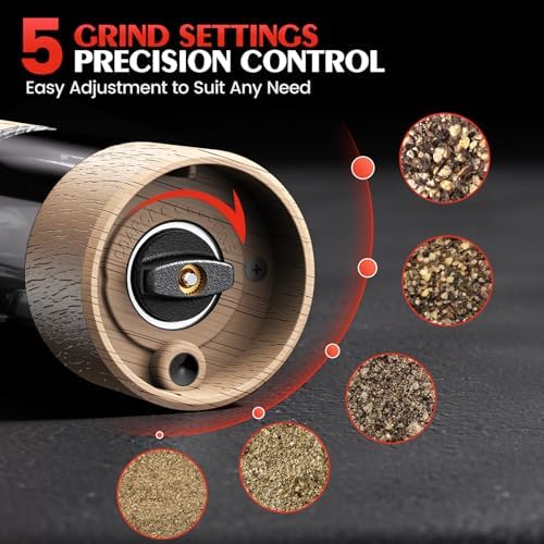 Electric Salt and Pepper Grinder Set Automatic Battery Pepper Mill Shakers Adjustable Coarseness Upgraded Larger Capacity with Led Home and Kitchen Appliances Birthday Gifts for Women Mom - Image 2