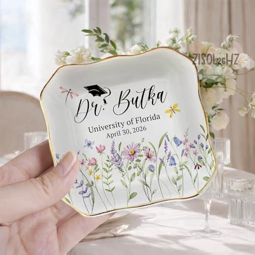 Personalized Floral Dr Graduation Trinket Dish, Customized PhD Graduation Gift For Her, Gift For New Doctor, Doctoral Grad Gifts - Image 3