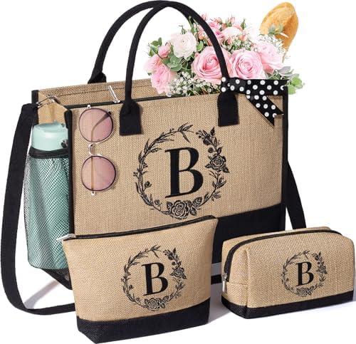 Personalized Birthday Gifts for Women, Monogrammed Initial Jute Tote Bags by MAYICIVO