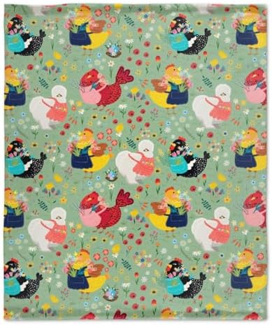 Chickens Blanket Gift for Boy Girl, Chicken Flowers Green Throw Blanket for Hen Chicken and Flowers Lovers Soft Lightweight 40"x50" for Kid for Sofa,Bed and Living Room - Image 2