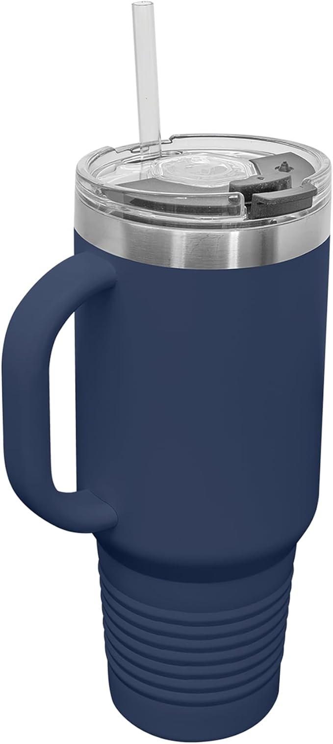 LaserGram 40oz Vacuum Insulated Travel Mug with Handle, Black Widow Spider, Personalized Engraving Included (Navy Blue)