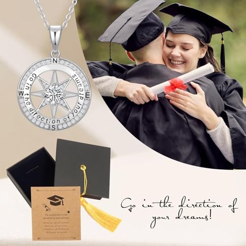 Mkhhy Compass Necklace for Women, Gifts Graduation for Her, Inspirational Graduates Jewelry, Class of Senior High School College Graduation Gifts for Friends with Congrats Grad Box and Gift Card - Image 2