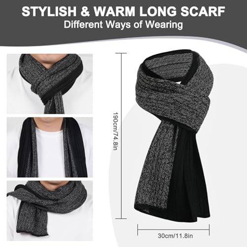 floconssy Men's Winter Hat Scarf Gloves Set of 3, Knit Thermal Combo Gifts - Image 4