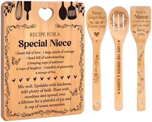 Niece Gifts from Auntie - "Recipe for a Special Niece" Niece Gift Cutting Board Set, Bamboo-Made Engraved Utensil Set Niece Birthday Gifts, Christmas Day Gifts for Niece by Apjielop-GiftsMaster