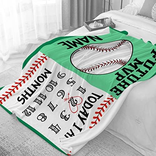 Personalized Baby Month Blanket Name Blanket | Monthly Milestone Blanket for Newborn Boy Girl | 90"x120" | Baseball Theme Ultra Soft Customized Throw Blanket with Name - Image 2