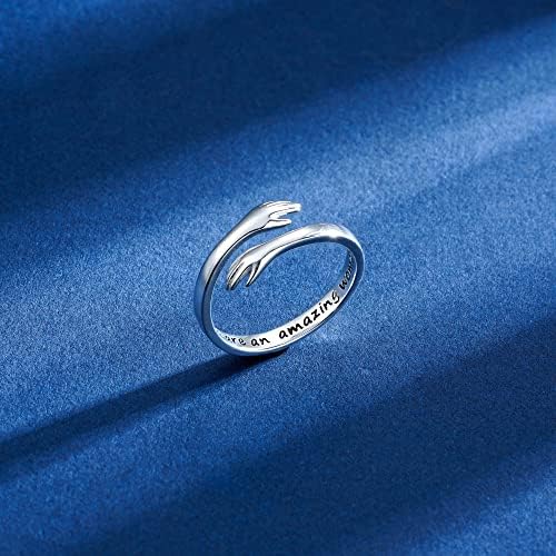 Yesteel S925 Sterling Silver Hug Ring for Women Teen Girls, Adjustable Ring Jewelry Mothers Day Birthday Gifts for Daughters Mom Sister Wife Friends Grandma - Image 3