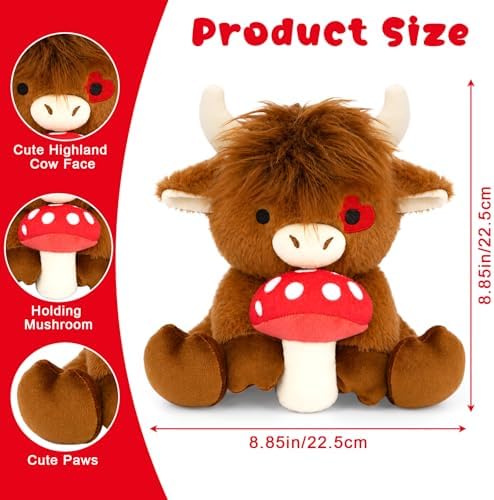 Mushroom Highland Cow Plush Toy-9inch Highland Cow Stuffed Animal - Image 2