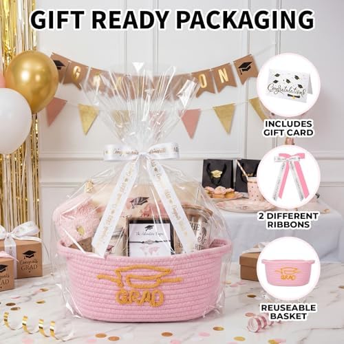 Zopeal Graduation Gift Basket for Her 2026,Graduation Gift Set with Glass Tumbler,Makeup Bag,Candle,Socks,Bracelet,Keychain,Card,College Grad Gifts for Her Women Daughter Granddaughter (Pink) - Image 3