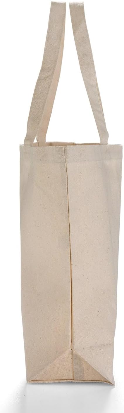 Large Recycled Cotton Canvas Tote Bag with Gusset – 12 Pcs Reusable Bag with Shoulder Straps, Canvas Tote Bags Bulk