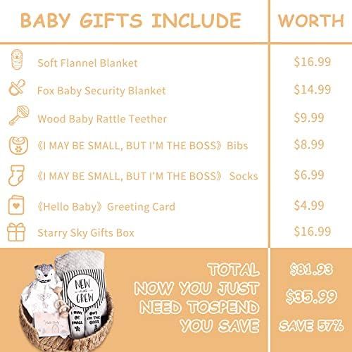 Baby Gift Set, Baby Shower Gifts Basket Newborn Blanket Baby Lovey Security Blanket, Funny Baby Bibs Socks & Greeting Card - Baby Gift Basket Newborn Shower Basket for Boys - Image 2