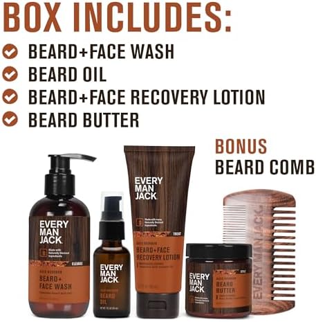 Every Man Jack Complete Beard Care Kit for Men, Aged Bourbon, Gift Set - Image 3