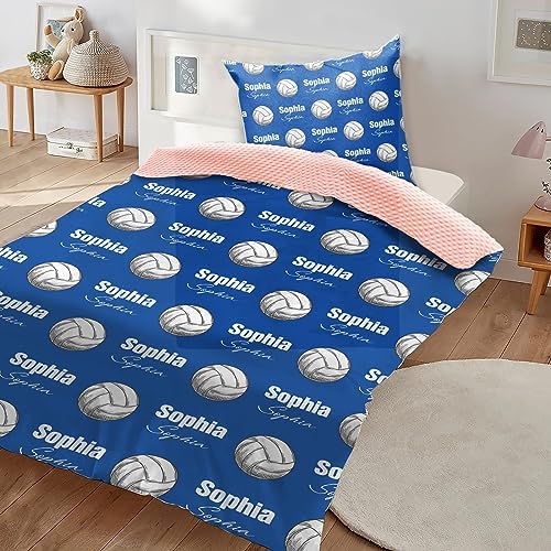 Custom Volleyball Blanket - Personalized Name with Volleyball Patterns - Soft Plush Flannel Blanket with Double Layer Dotted Backing for Baby Toddler Kids Teen Boys Girls Gifts Blue - Image 3