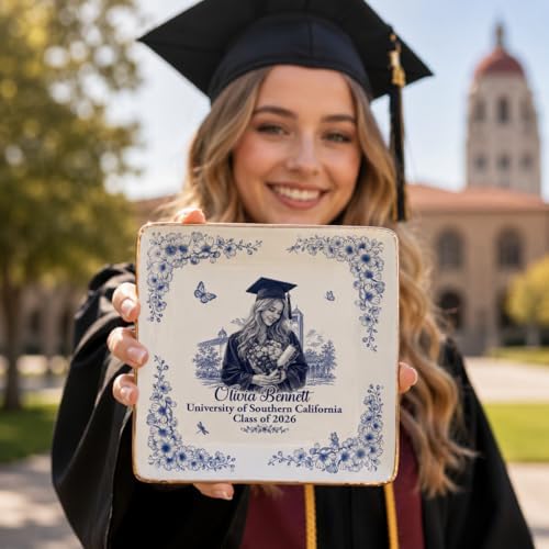 Wrappiness Personalized Graduation Trinket Tray for Girl Women - Custom Photo Toile de Jouy Custom College High School Ring Dish Grad for Daughter, Class of 2026 Graduation Gift for Her Jewelry Dish - Image 3