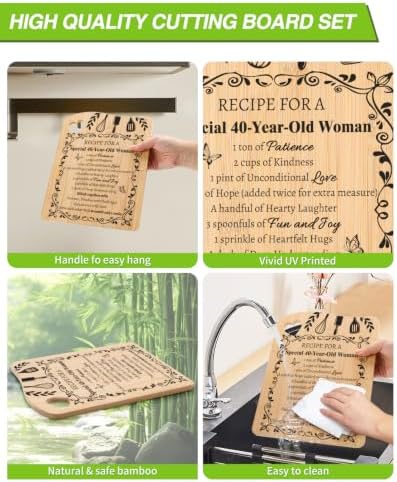40th Birthday Gifts for Women, Recipe Bamboo Cutting Board - Image 4