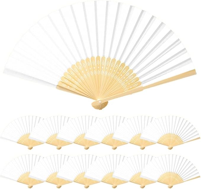 Paper Hand Fans, 8.3 Inch Foldable Handheld Fans for Wedding Favors, Party Decorations, Bridal Shower, Baby Shower, Summer Cooling, Decoration Fan (White)