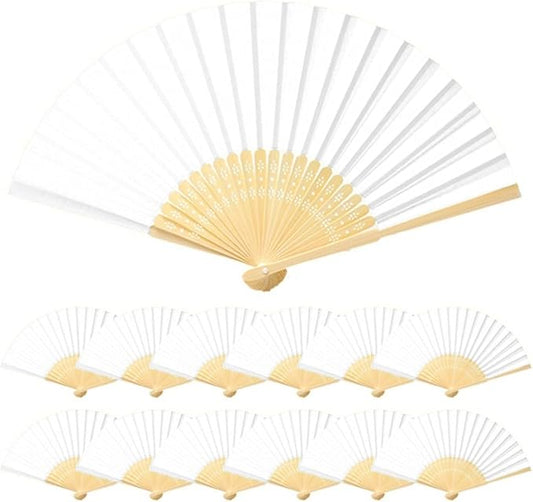 Paper Hand Fans, 8.3 Inch Foldable Handheld Fans for Wedding Favors, Party Decorations, Bridal Shower, Baby Shower, Summer Cooling, Decoration Fan (White)