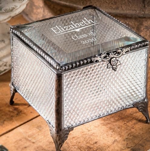 Personalized Graduation Gift For Her Glass Jewelry Box High School Graduate Or College Grad Class Of 2026 J Devlin Box 825 EB241 (Clear Honeycomb) - Image 3