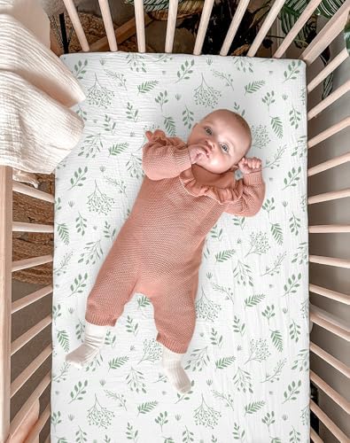 Muslin Bassinet Sheets 2 Pack, 33" x 17", (Fern Leaf & Sage) - Image 5