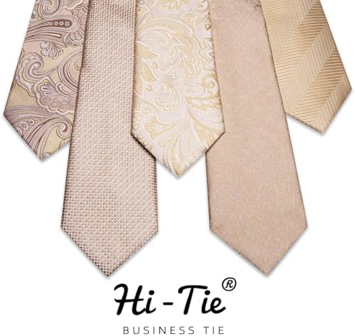 Hi-Tie Lot 5 Pcs Gift Box Mens Tie Set Necktie with Pocket Square Cufflinks Silk Neck Tie Collection - Image 2