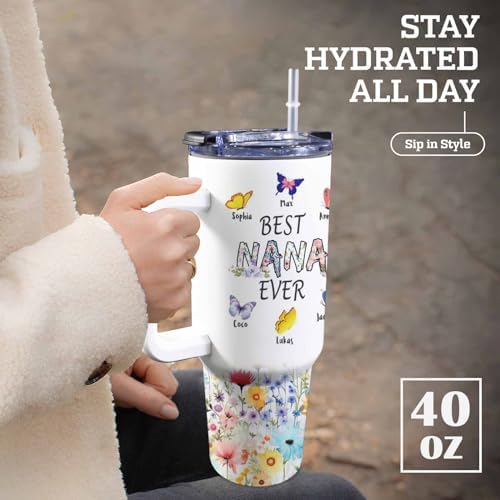 Gifts for Mom from Daughter Son, Personalized Mama Bear Tumbler with Handle and Straw, Custom Mom Coffee Tumbler with Kids Names, Personalized Mothers Day Gift for Women, Her, New Mom, Grandma - Image 4