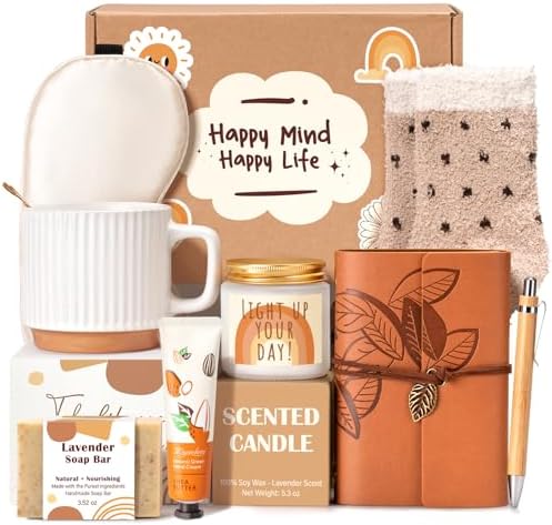 Gift Baskets for Women, 9pcs Unique Happy Birthday Gifts for Women, Thank You Basket Christmas Ideas Box w/Coffee Mug Her Mom Friend Teacher Coworker, Best Employee Appreciation Gifts by SuhctuptxAccompanyUInLife