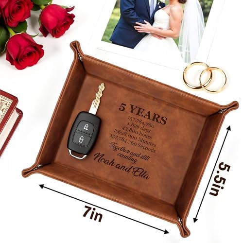 Engraved Leather Tray with Custom Name, Personalized Anniversary Idea for Him and Her, Jewelry Organizer Tray for Dresser, Desk, Nightstand, Office Keepsake Box for Men, Husband - Image 6