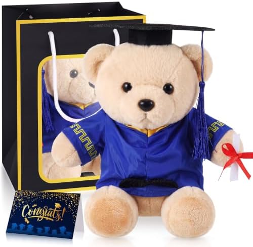 Bear with Graduation Cap Toys Class of 2026 Plush Stuffed Teddy Bear Animal Dog Cap and Gown with Greeting Card and Bag for Graduation Day Gift(Blue Graduation Bear) by ZJoey