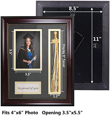 GraduationMall Graduation Photo Shadow Box Frame with Tassel Holder for 4x6 Pictures,Real Glass,Black over Gold Double Mat,Wall & Tabletop Design - Image 4