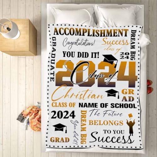 Personalized Blankets for Adults， College Graduation Gifts for Him/Her Unique Graduation Gifts Custom Blankets with Photos Class of 2024 Blankets Graduation Gift Card Box 43x56inch - Image 5