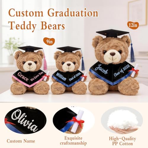 Personalized Graduation Teddy Bear Class of 2026, Custom Stuffed Animal with Cap Gown & Diploma, Unique Graduation Gifts for Kindergarten High School College Graduates, Gift for Her Him, 10 Inch - Image 6