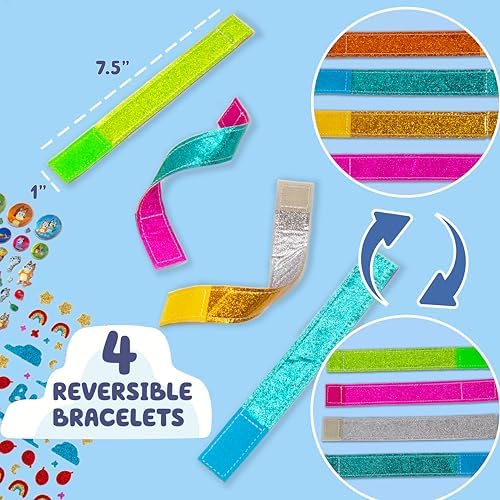 Bluey Sparkle Bracelet Making Kit, 4 Reversible Bracelets with Easy Closure, 100+ Traditional and Puffy Resin Stickers, DIY Bluey Jewelry, Arts and Crafts for Kids Age 8-12, Toddler Gifts - Image 5