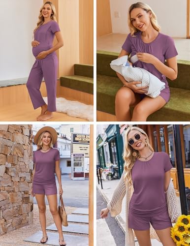 Ekouaer Maternity Nursing Pajamas Set 3 Piece Postpartum Breastfeeding Pjs - Image 2