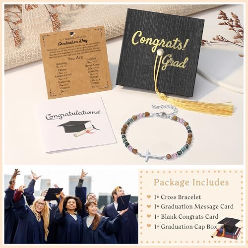 TONY & SANDY Graduation Gift for Her 2026, Graduation Decorations Cross Bracelets for Women Girls Middle High School College Graduates, With Graduation Cap Box Meaningful Cards - Image 6