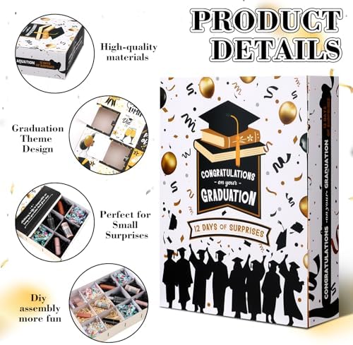 Glenmal Graduation Countdown Calendar Gift Box 12 Days 2026 Graduation Gift Box with Filling Raffia Large Inner Boxes Fill It Yourself Empty Boxes for Graduates Her Him High School College(Black) - Image 3
