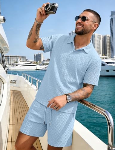 Men's 2 Pieces Outfits Casual Polo Shirt and Shorts Set Collar Athletic Jogging Summer Tracksuit - Image 5