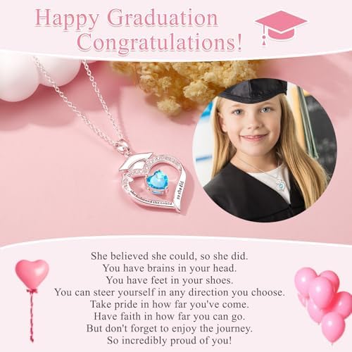 Fervia Graduation Gifts Birthstone CZ Heart Graduation Cap Necklace Gifts - Image 4