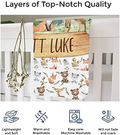 MDPrints Custom Baby Blankets for Boys, Customized Baby Boy Gifts with Name, Personalized Baby Blankets, Soft Plush Fleece (Woodland 628) - Image 4