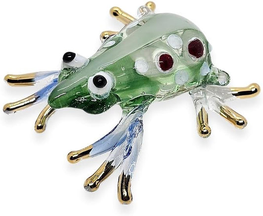 WitnyStore 1¾" Green Blue White Dot Frog Artistic Blown Glass Figurine Premium Hand-Blown Statue Tabletop Decoration Unique Collectible for Adult Collectors Handcrafted Elegant Home Room Decor