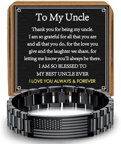 Bracelet Gifts for Men Husband Grandpa Son, Stainless Steel American Flag Watch Link Bracelet Unique Birthday Anniversary Jewelry Gifts by VULETO