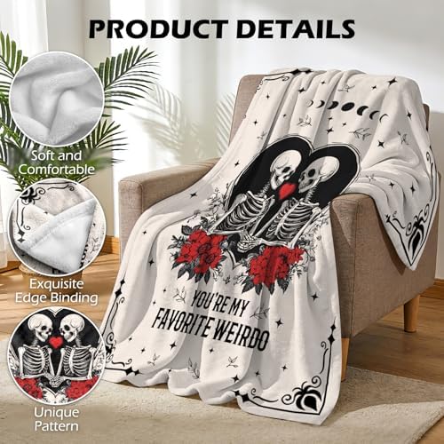 Funny Valentine Gift Blanket for Women Men with Gothic Skulls Themed Blanket - 50 x 60 Inch Soft Comfort Flannel Blankets for Girlfriend/Boyfriend/Wife/Husband/Couples Loving Blankets for Bed Sofa - Image 3