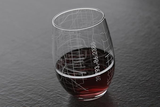 Well Told Engraved Indianapolis Indiana Map Stemless Wine Glass, Etched Glass (15 oz, Clear) City Custom Gifts for Lovers
