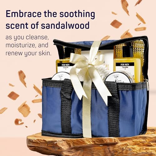 SpaLife Luxury Spa Skincare Sandalwood Gift Set for Men | Mens Body Wash Gifts | Mens Gift Set for Bath and Body | Gifts for Men | Cleansing, Moisturizing, Exfoliating | 7-Piece Bundle - Image 4