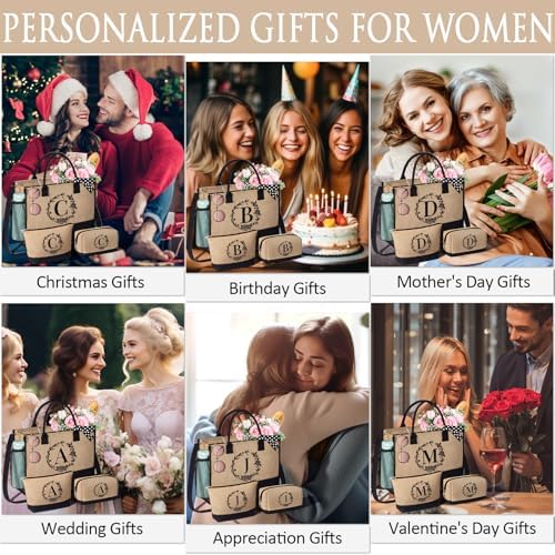 Personalized Birthday Gifts for Women, Monogrammed Initial Jute Tote Bags - Image 5