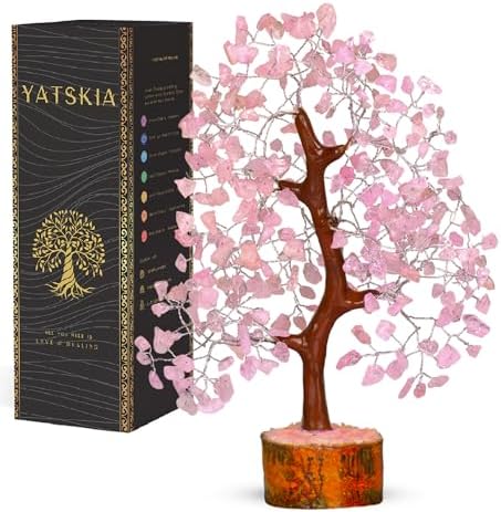 YATSKIA Rose Quartz Crystal Tree of Life | Birthday Gifts for Women | Feng Shui Money Tree | Boho Home Decor | Gifts for Mom | 10 Inch 300 Beads by YATSKIA