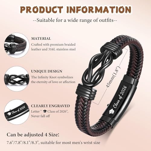 MEALGUET Men's Bracelets Gifts for Men - Brown Braided Leather Infinity Knot Bracelets Engraved Love Massage for Son Man Husband Boyfriend, Mens Bracelet Jewelry Gift for Birthday Valentine's - Image 4