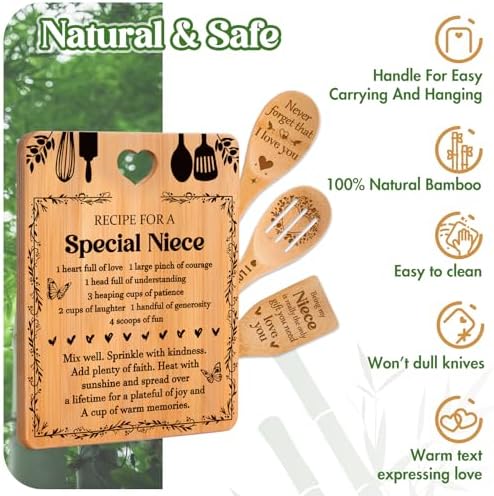 Niece Gifts from Auntie - "Recipe for a Special Niece" Niece Gift Cutting Board Set, Bamboo-Made Engraved Utensil Set Niece Birthday Gifts, Christmas Day Gifts for Niece - Image 5