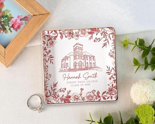 LOVELYPOD Custom Toile University Campus Trinket Tray, Personalized College Grad Gift for Daughter, Masters Degree Gift for Her, Class of 2026 Graduation Gifts, High School Graduate Present - Image 5